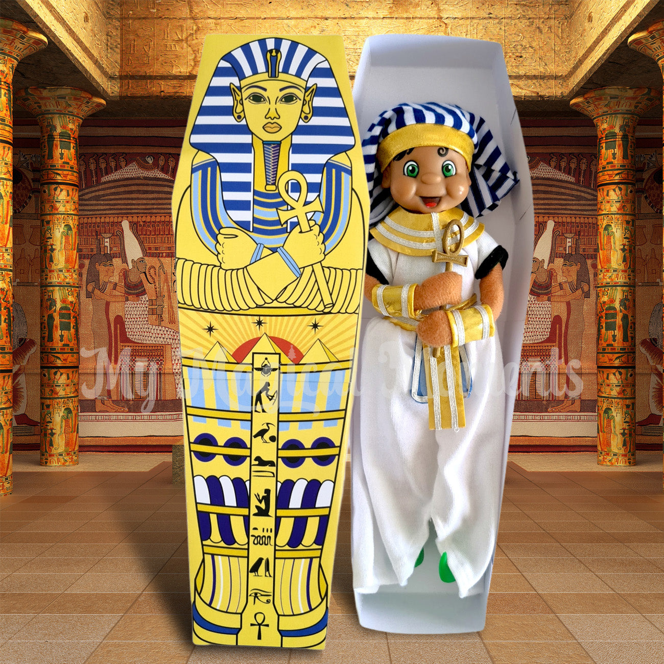 Egyptian elf in an ancientsarcophagus tomb