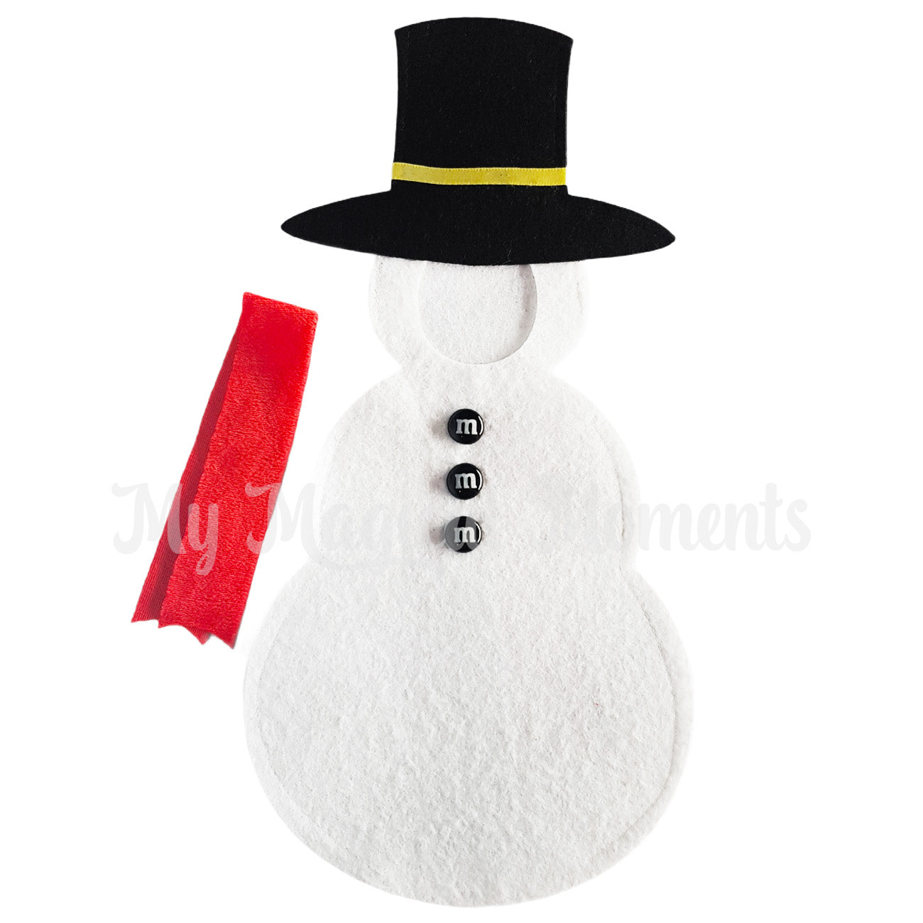 Snowman elf costume with red scarf and black hat