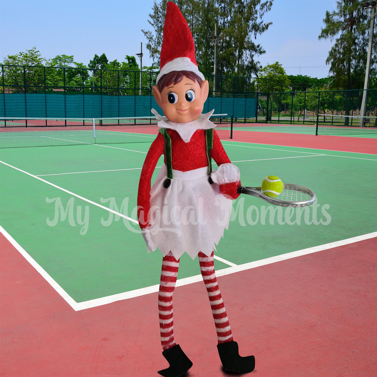 Elves behavin badly in a playsuit playing tennis