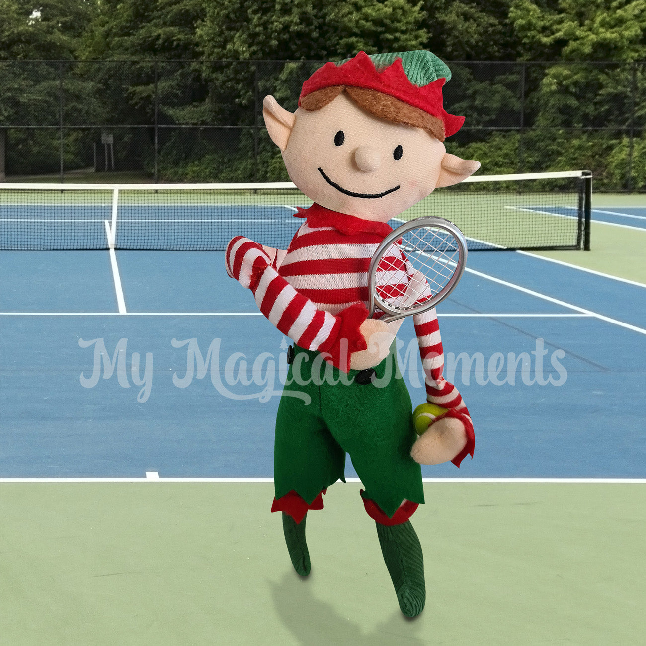 elf for christmas playing tennis